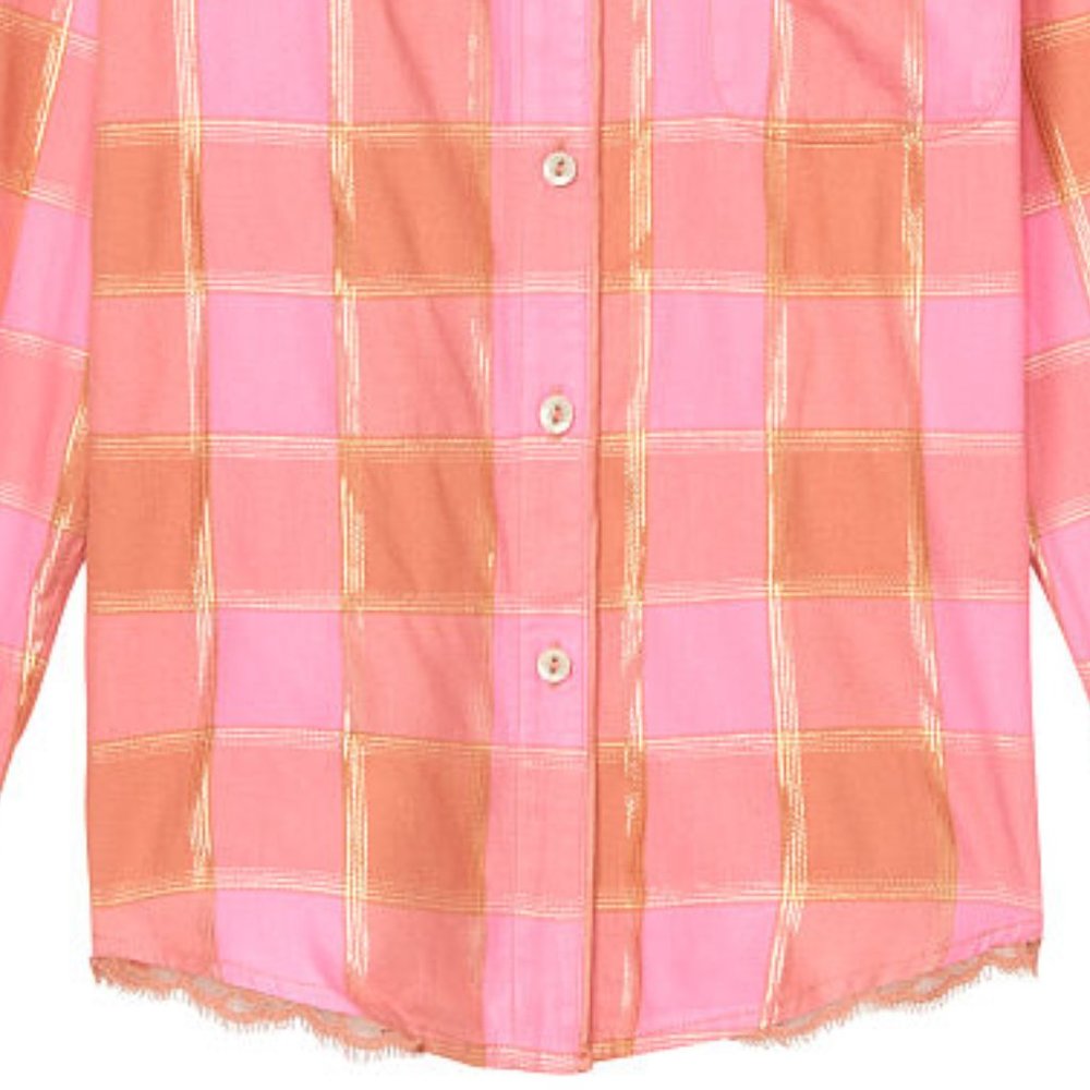 VICTORIA'S SECRET XS Flannel Top Plaid Pink w/ Gold Metallic NWT - Picture 14 of 16